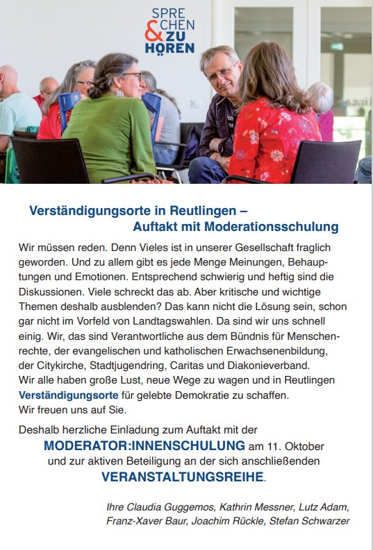 Verständigungsorte in Reutlingen – Auftakt mit Moderationsschulung