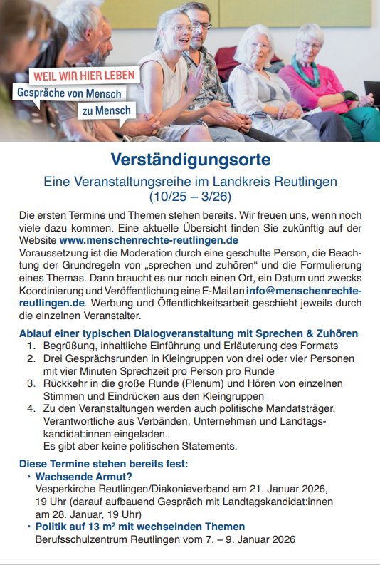 Text zum Veranstaltungsflyer S.1 Verständigungsorte in Reutlingen –
Auftakt mit Moderationsschulung